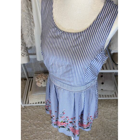 Trixxi Juniors Sz 13 Blue Striped Floral Double Strap Fit & Flare Sun Dress#0126 - Picture 4 of 7
